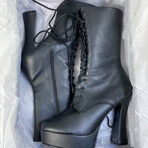 NIB Pleaser Vegan Leather Black ELECTRA-1020 Heels, Size 9